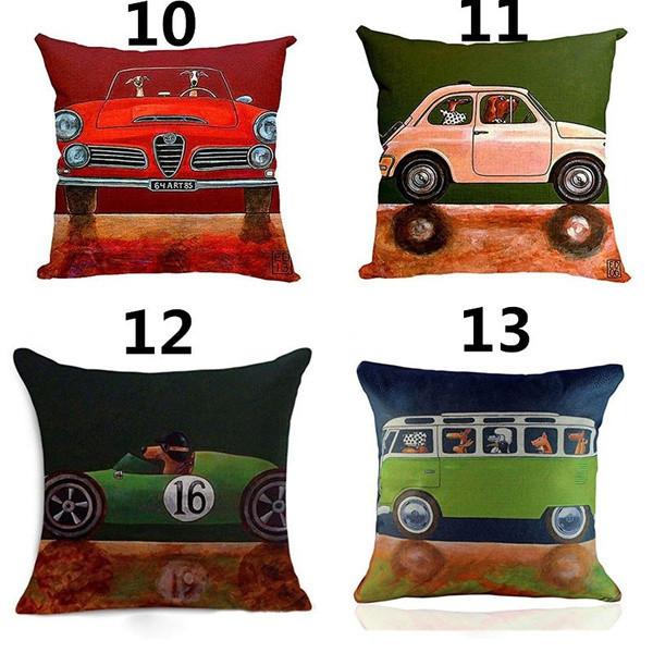 Car Dog Vintage Print Pillow Case Cartoon Beautiful Cushion Cover For Cars Home Decor Living Sofa