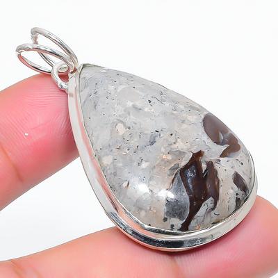Natural Mud Crack Fossil Gemstone 925 Sterling Silver Gift Pendant 2.05" G2O10