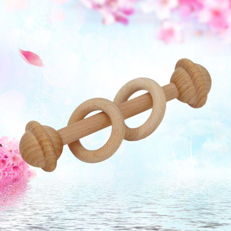 Beech Handbell Infants Baby Toy Solid Wood Unpainted Wooden Ring Soothing Funny Exercise