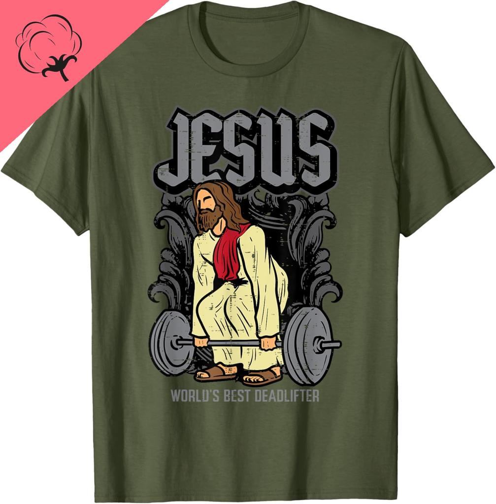 Hot Sale Camisetas Gym Jesus Worlds Best Deadlifter Christian Workout Unisex TShirt Crewneck Vintage Graphic T Shirts