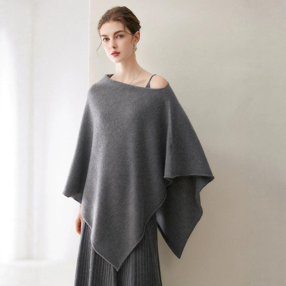 Kangsai Women's Cashmere Shawl: One-Shoulder Irregular Knit Cape Cardigan for Spring & Autumn