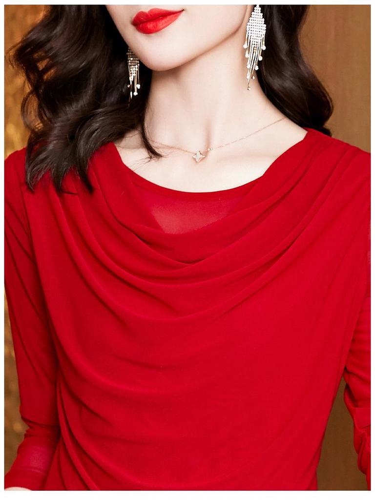 2023 Černý síťovaný krajkový top: Dámské módní spodní tričko na jaro a podzim