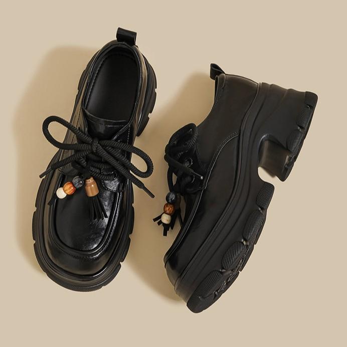Platform small leather shoes women's 2025 spring and autumn new versatile British style retro black muffin heightening college loafers