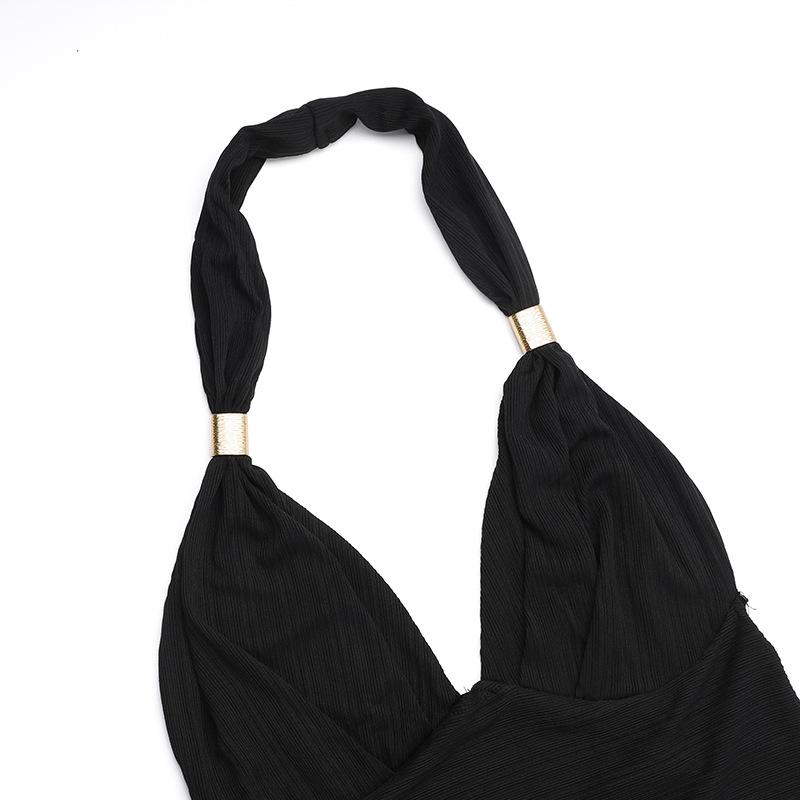 Schwarzes Neckholder-Maxikleid - Elegant Slim Fit