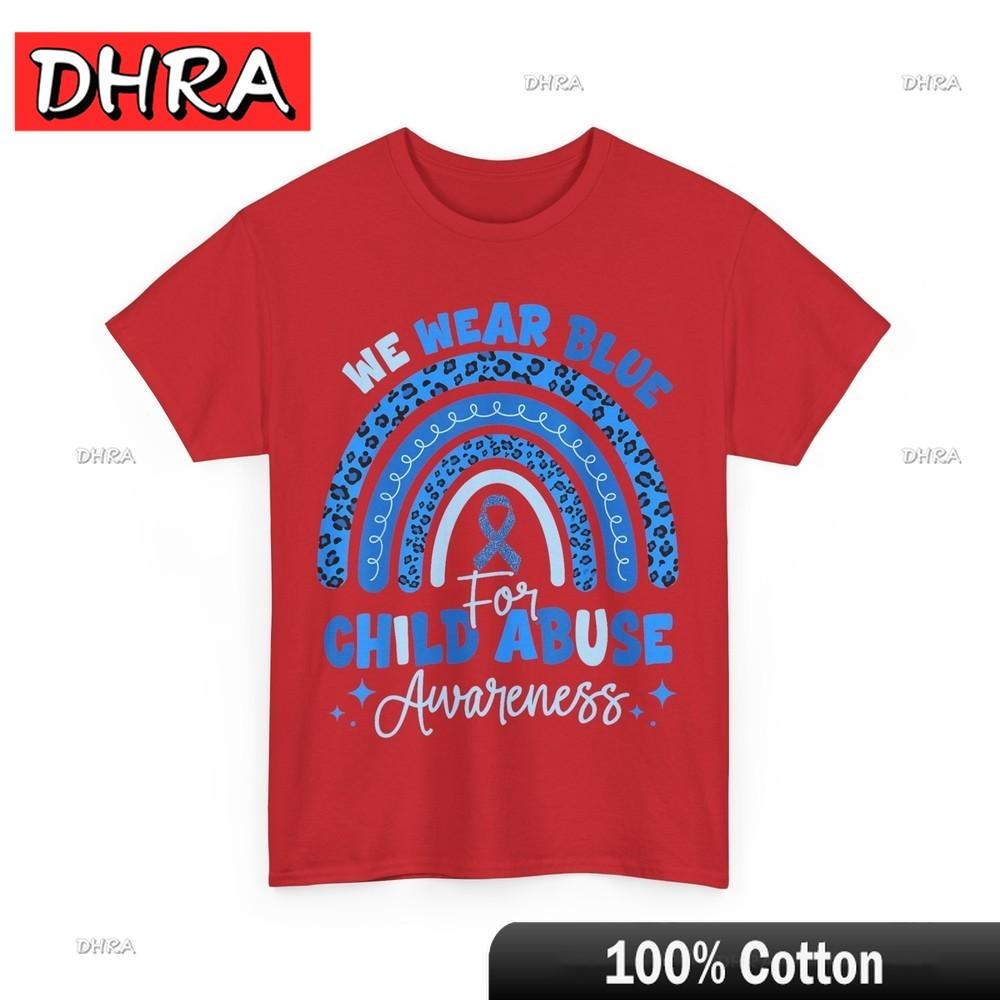Blue Ribbon Rainbow We Wear Blue for Child Abuse Awareness TShirt Trendy Tshirts Chic Funny Retro Cotton Trippy for Outdoors S