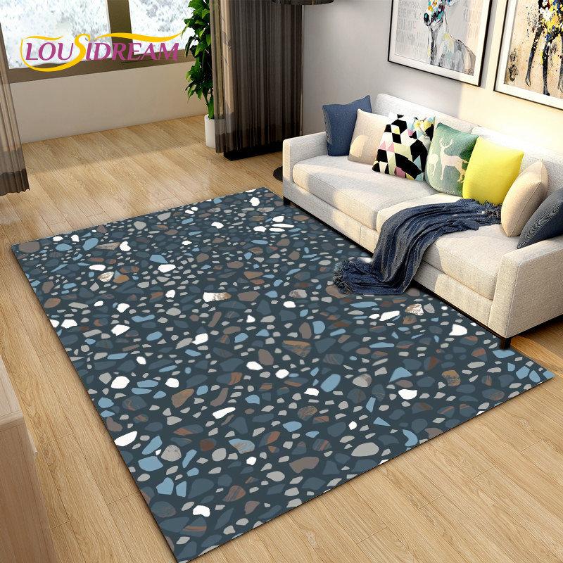 3D Crushed Stone Path Colour Gravel Area Rug Large,Carpet Rug for Living Room Bedroom Sofa Doormat Decoration,Non-slip Floor Mat
