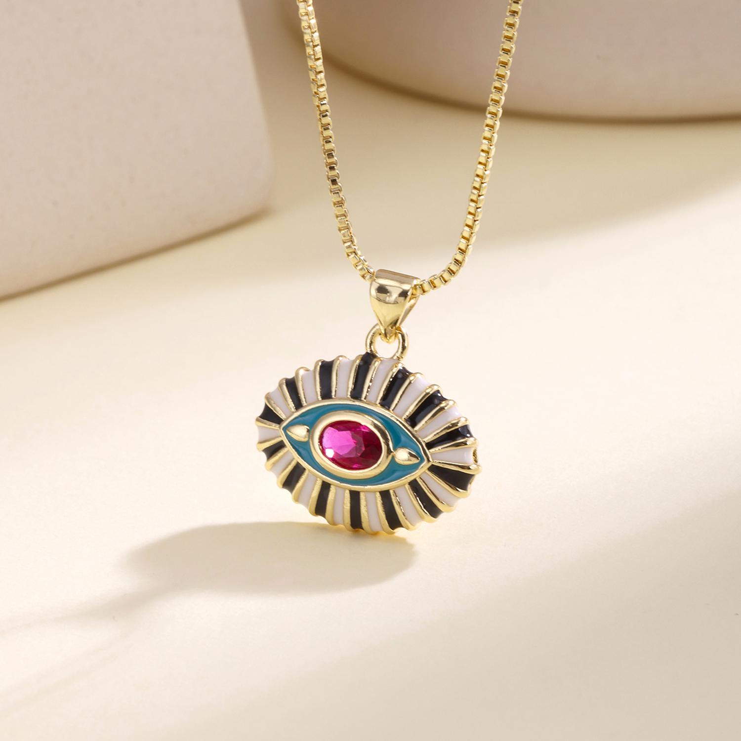 

Nidin New Arrival Evil Eye Pendant Necklace Colorful Enamel Sunburst With Zircon Turkish Amulet Boho Fashion Jewelry For Women темно-синього кольору