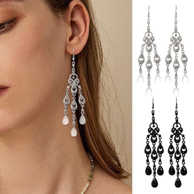Elegant Teardrop Dangle Earrings With Stone Dialects And Intricate Cutout Design In Nonallergenic Zinc Alloy For Daily Or Formal Wear