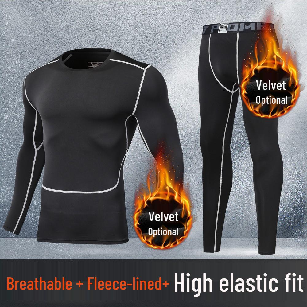 Men's Quick-Drying Elastic Compression Long Sleeve Fleece-Lined Fitness Suit