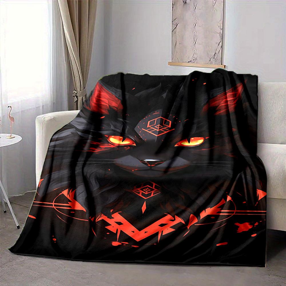 1pc Feline Mystic Blanket, Lightweight Flannel Throw Blanket For Sofa, Bed, Travel, Camping, Living Room, Office, Couch, Chair, And Bed