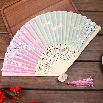 1pc-Vintage Silk Folding Fan Chinese Japanese Art Crafts Gift Home Decorations Dance Hand Fan Bamboo Room Decor Wood Fans