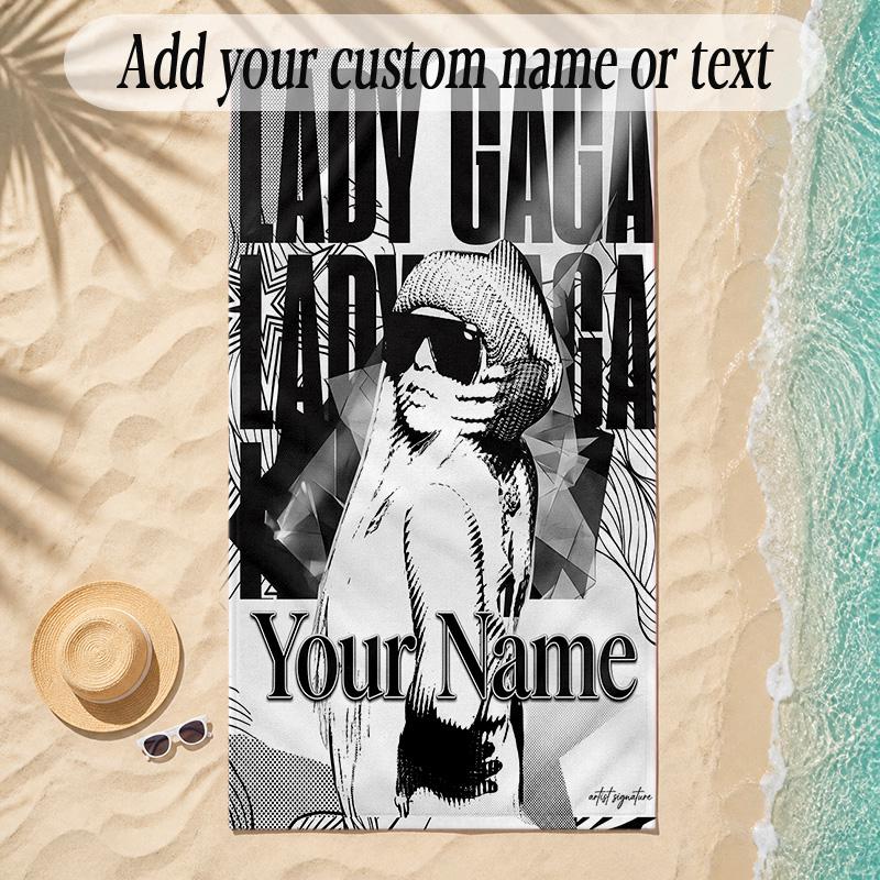 Beach TowelLady Gaga Custom Name Text Personalized Soft Towel for Beach Pool Indoor Home Decor Gift
