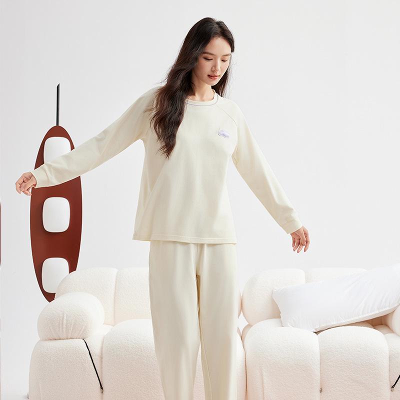 

Мужская толстая теплая пижама из хлопка с начесом - Осень/Зима, пуловер с длинным рукавом и круглым вырезом, подходит для ношения на улице 2XL