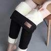Winter-Damen-Leggings, mit Wolle gefüttert, Samt, Thermohose, hohe Taille, einfarbig, bequem, warm, dehnbar
