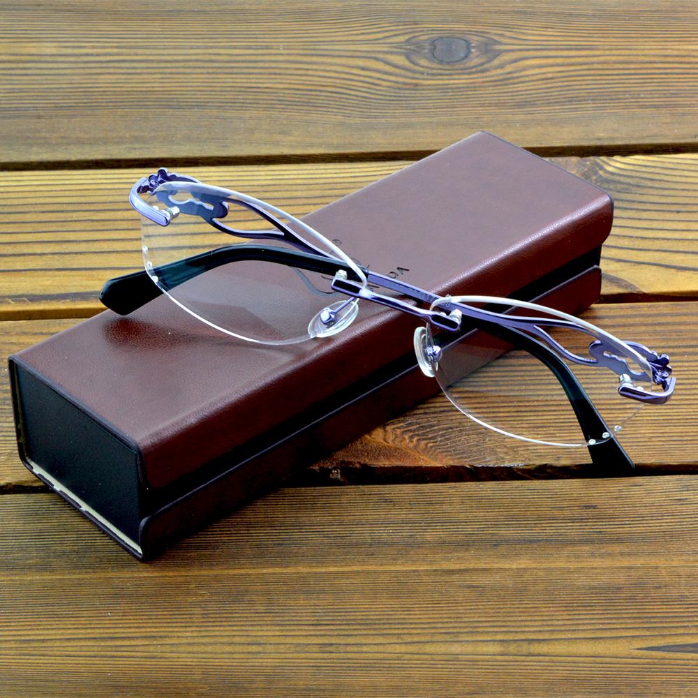Rimless Luxury Flower Decoration Hinge Exquisite Temples Diamond Cut Multilayer Coating Women Reading Glasses +0.75 To +4 +75 фиолетовый