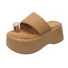Fashion Women High Platform Slippers New 2025 Summer Beach Flip-Flops Ladies 8CM Wedge Heels Flock Shoes Woman Outside Chunky Sandals