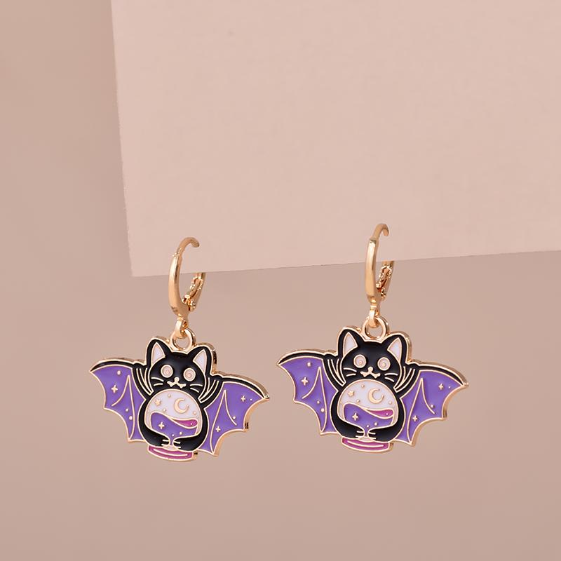 Colorful Aesthetic Animal Cat Rabbit Koi Dragon Earrings For Women Girls Enameled Delicate Gold Color Hoop Earrings Jewelry Gift