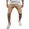 Herren Europäischer & Amerikanischer Stil Skinny Fit Lässige Einfarbige Zerrissene Mid-Waist Hose
