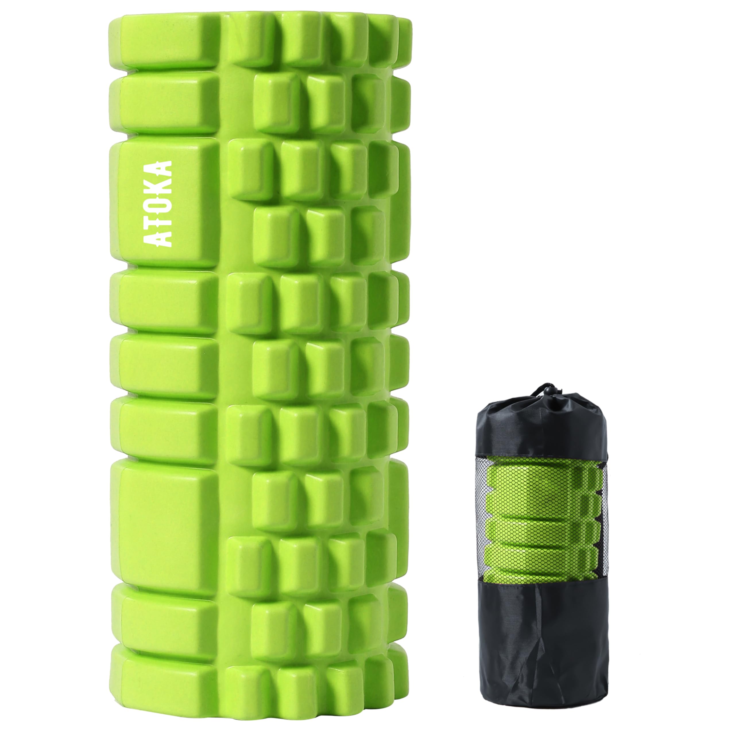 

ATOKA Foam Roller, Myofascial Release, Grid Foam Roller, Yoga Pole, Training, Sports, Fitness, Stretching Equipment, with Storage Bag (Green, 33x14cm)