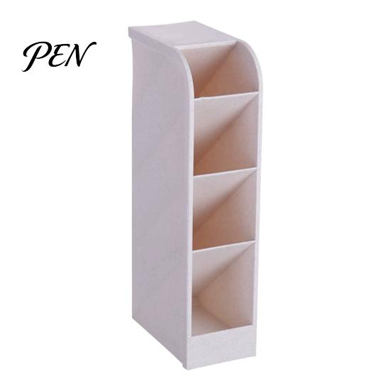 Multi Compartment Organizer Slanted Pen Holder with 5 Compartments, Plastic Stationery Storage Organizer, Box Macaron Colors Space Saving Pencil