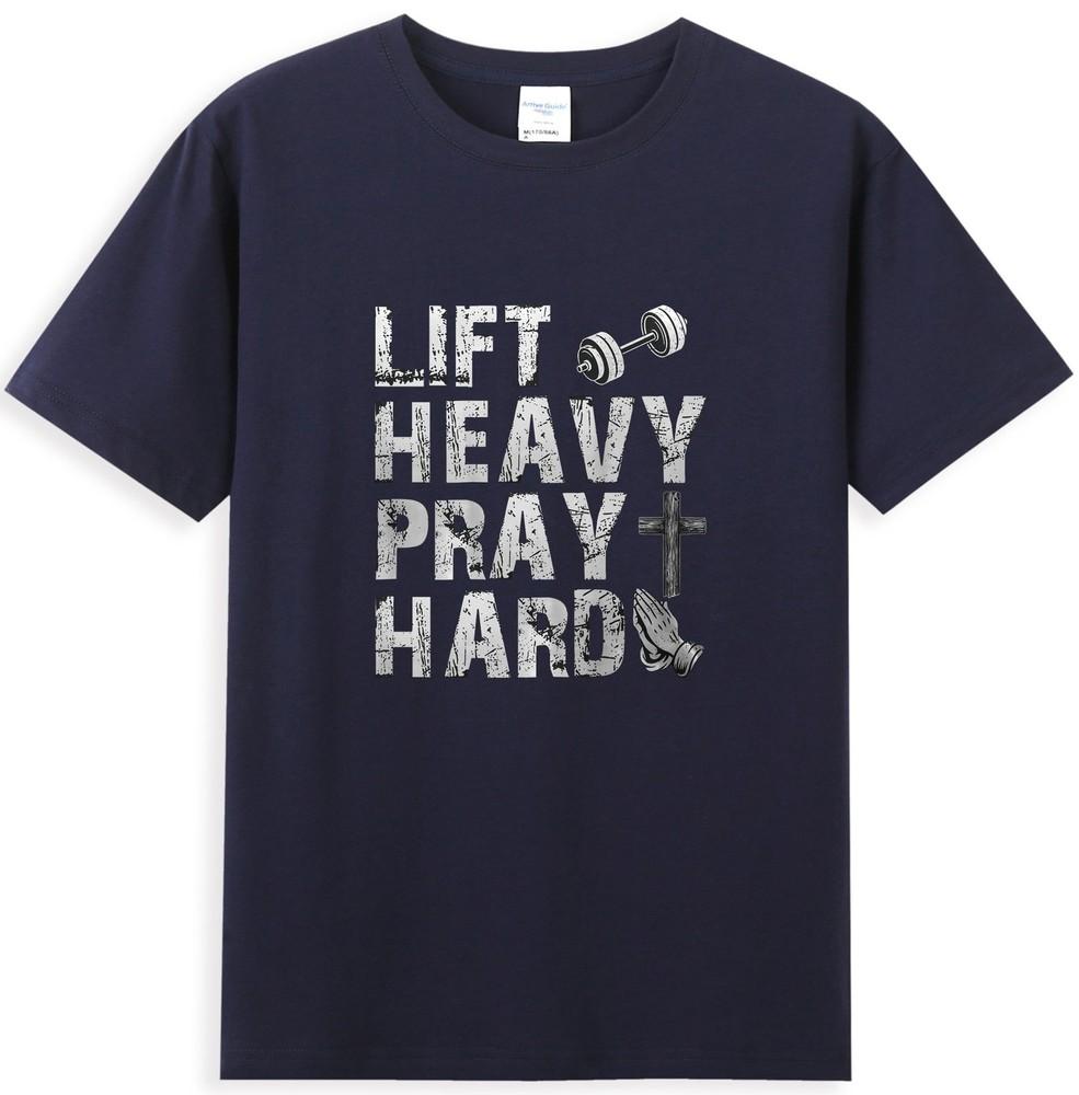 Lift Heavy Pray Hard Funny Gym Workout Christian TShirt