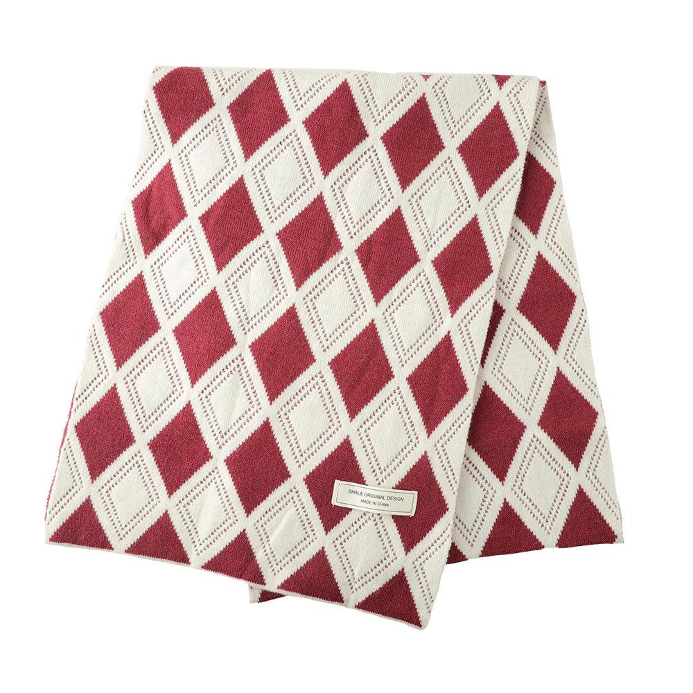 Unisex Acrylic Scarf | Red & White Diamond Pattern | Warm, Stretchy & Lightweight | Ideal for Cold Weather | Perfect for Casual Wear In Fall & Winter