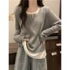 Glutinous Belly Covering Fake Two Pieces Sweaters Knitwear Women's Fall and Winter New Arrival Fat Sister Loose Slimming Long Sleeves Bottoming Shirt