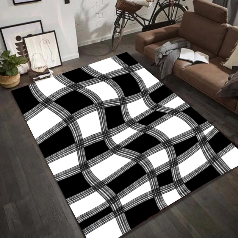 Schwarz-Weiß-Schachbrettmuster Teppich Abstraktes Kunstdesign Fußmatte Rutschfester Teppich für Wohnzimmer Heimdekoration