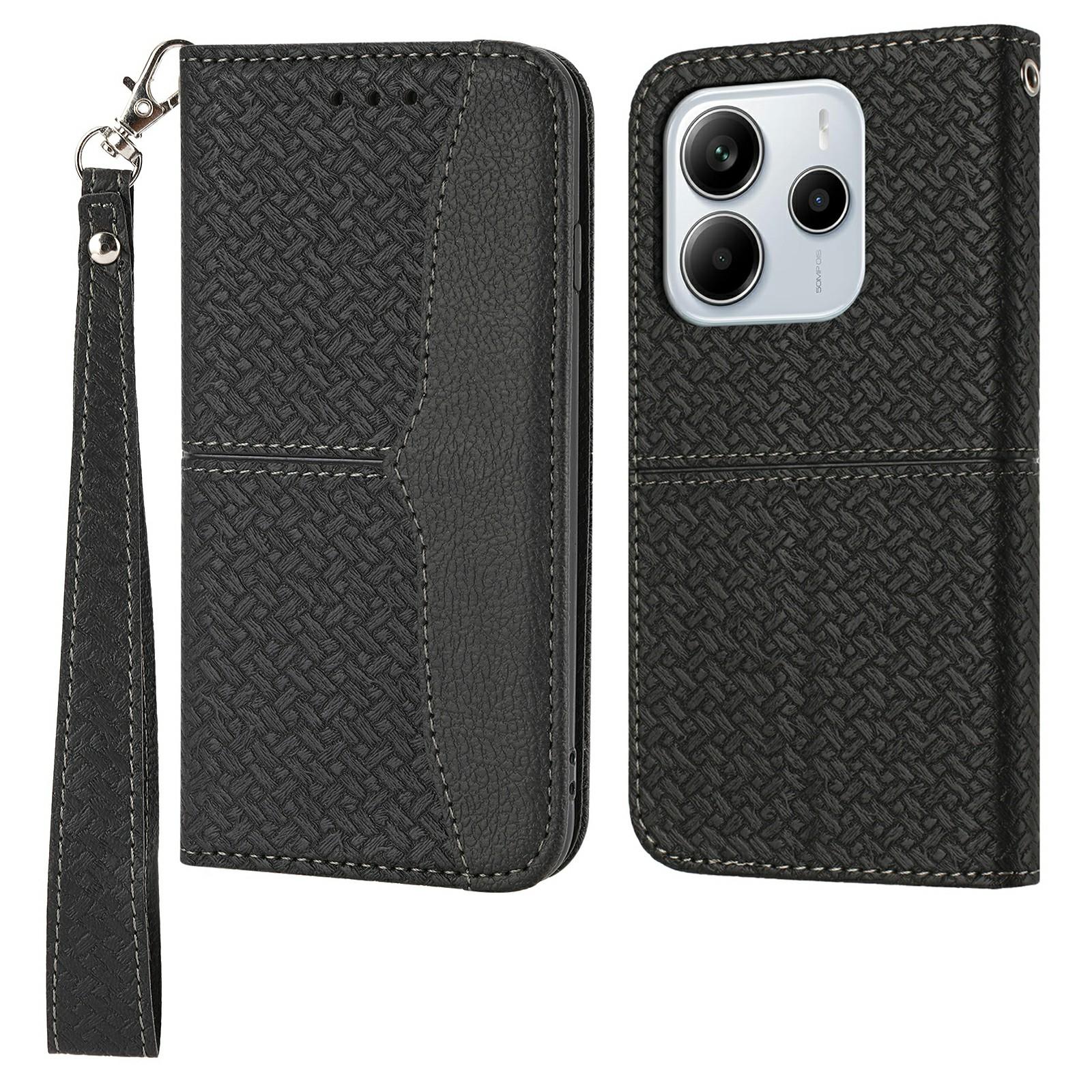 

For Xiaomi Redmi Note 14 4G (163.25x76.55x8.16mm) Case Woven Texture PU Leather Wallet Phone Cover Black