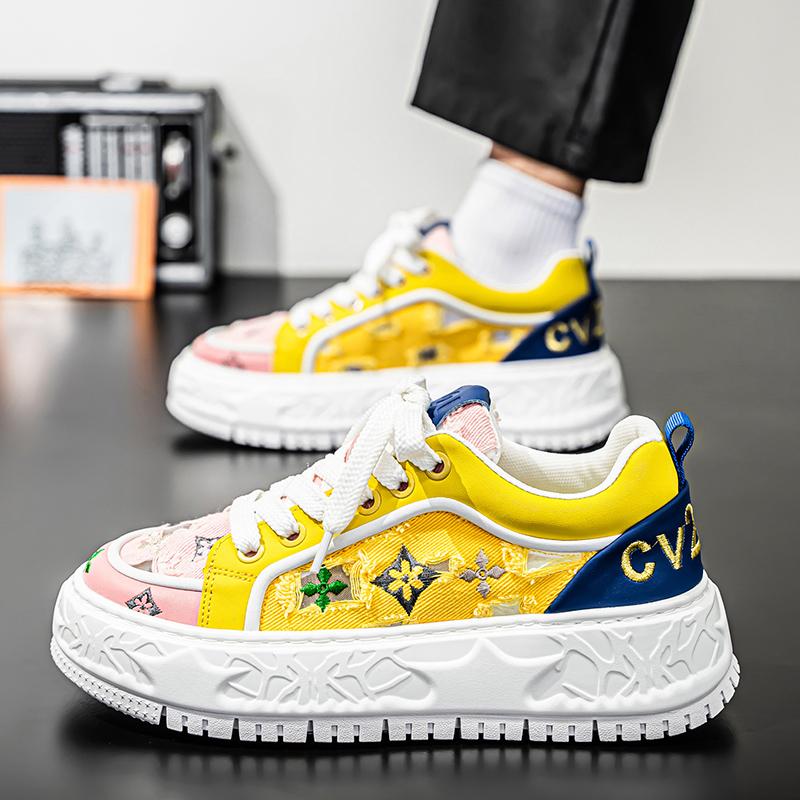 2025 Fashion Yellow Skateboarding Shoes Men Designer Sneakers Platform Canvas Shoes Men Breathable Summer Casual Sneakers Man