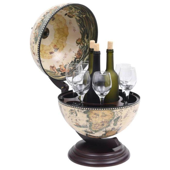 Support de vin - VIDAXL - Globe de table - Bois massif - Blanc et Marron - 38x33x48 cm
