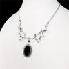 Fashion Gothic Silver Color Tree Branch Oval Lacework Black Imitation Gemstone Pendant Necklace for Women Men Halloween Jewelry