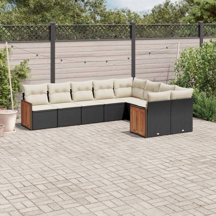 VidaXL Garden Lounge Set with Cushions 9 Pcs, Patio Sofas, Patio Furniture Set, Outdoor Furniture, Black 3227981