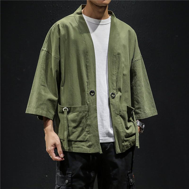 Kimono svetr nadměrné velikosti Retro Tradiční japonské samurajské oblečení Čínský styl Lněný Haori Yukata Streetwear