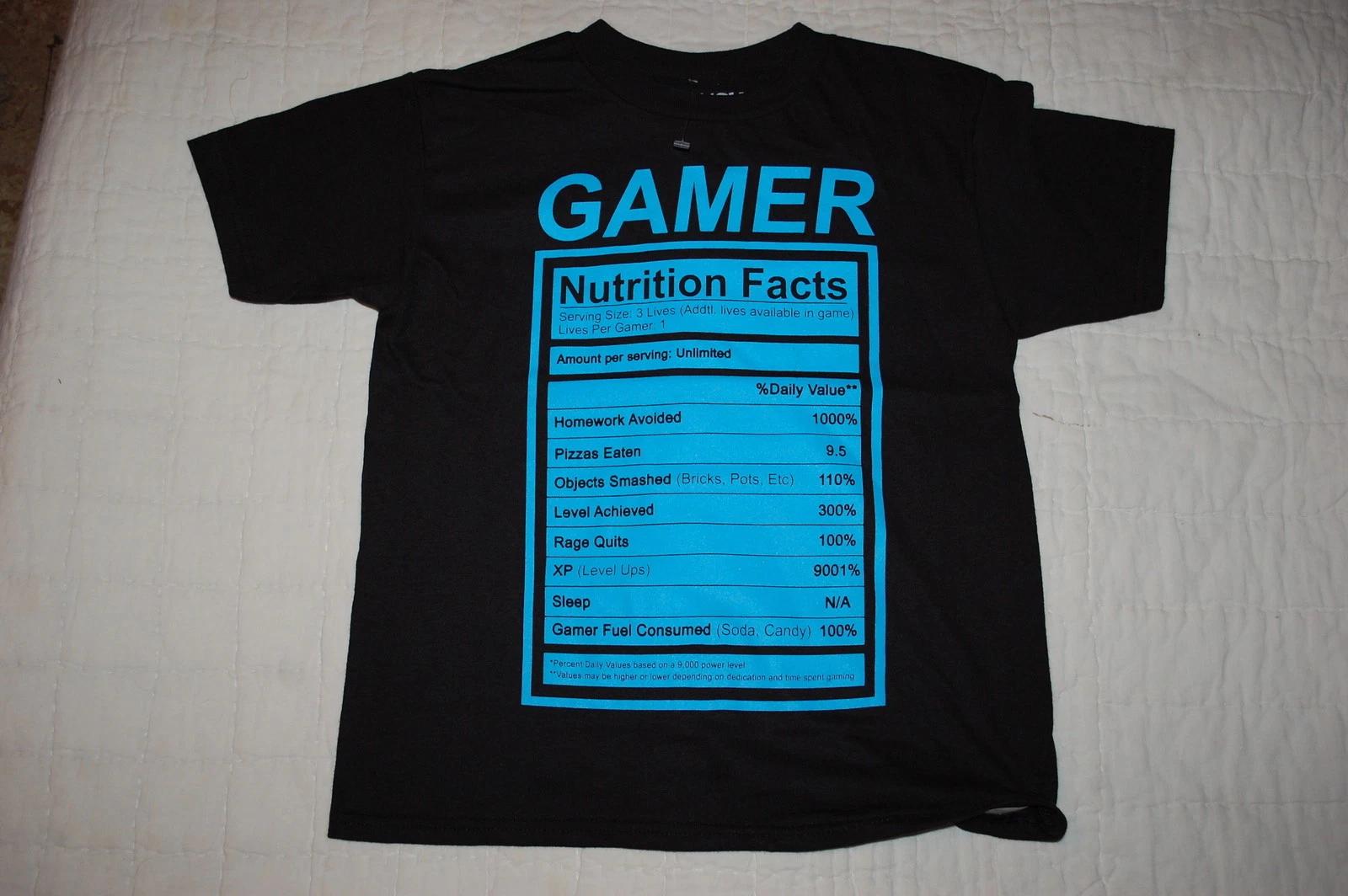 Boys S/S Tee Shirt GAMER NUTRITION FACTS Funny Humor VIDEO GAMES Black SIZE 4-5 120