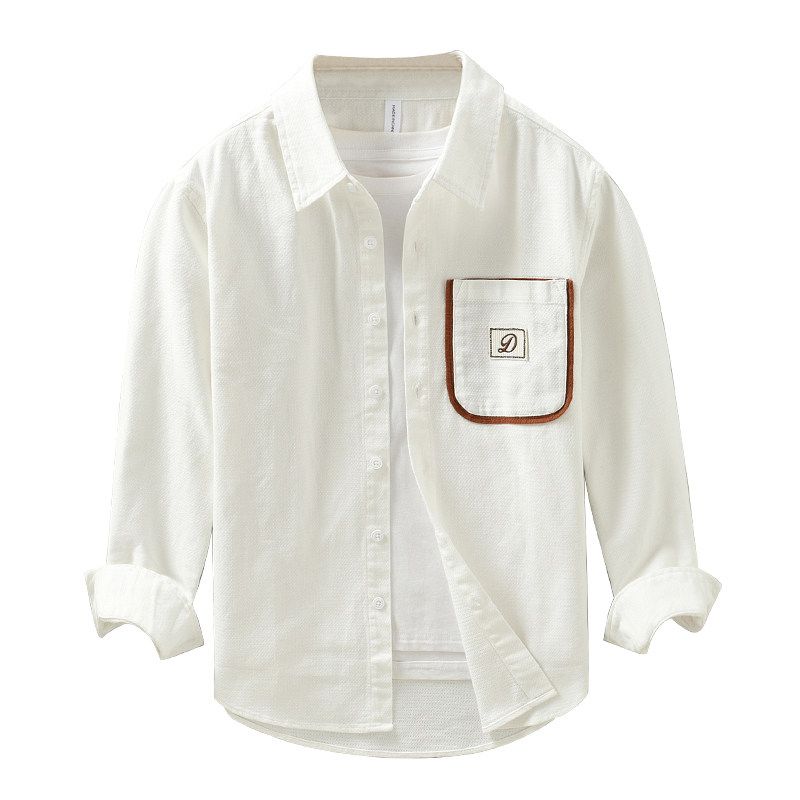 Surplus Hong Kong Style Pure Cotton Shirt for Men, Spring and Autumn Color-Blocking Patch Pocket Workwear, Stylish and Cool Long-Sleeve Casual Jacket