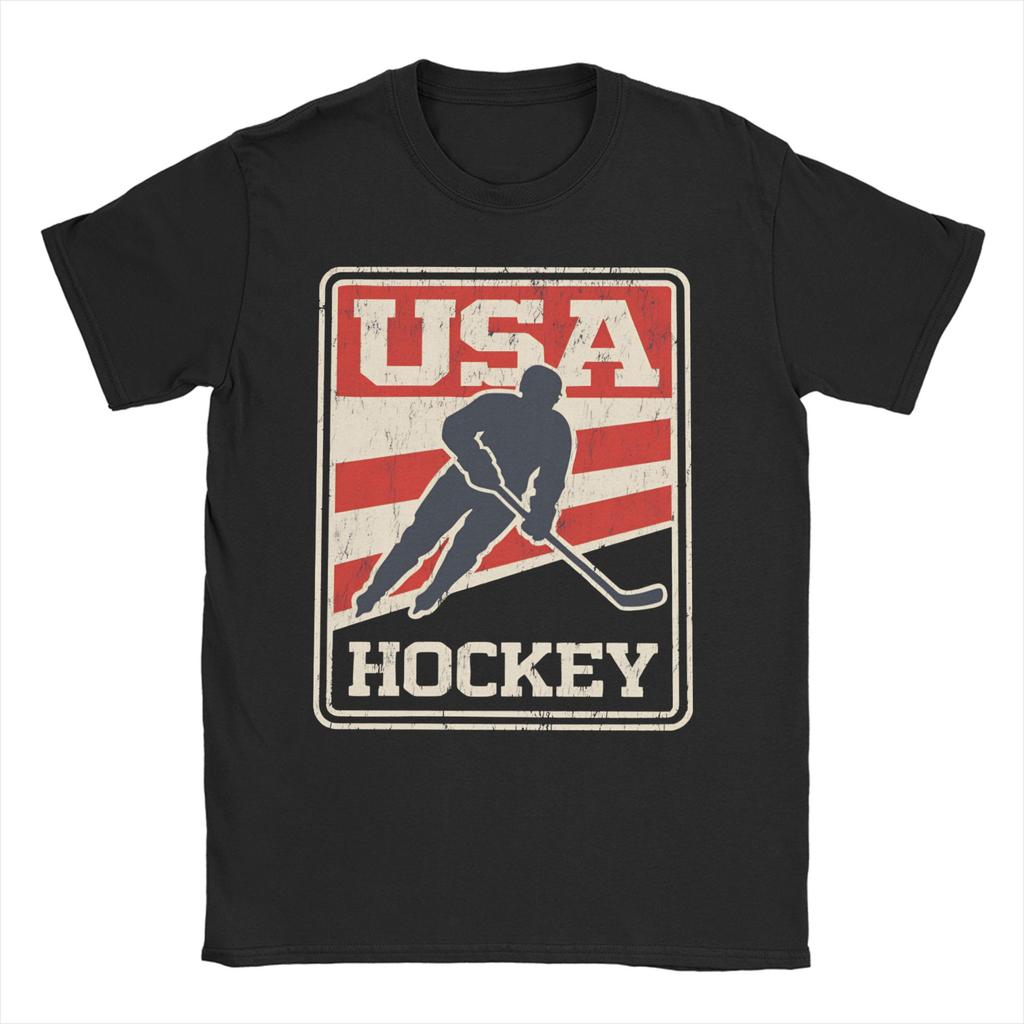 Fashion USA HOCKEY T-Shirt Unisex Women Crew Neck Cotton T Shirts Short Sleeve Tees Gift Idea Tops