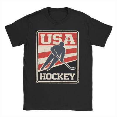 USA Vintage Hockey Unisex Women's T Shirt  Vintage Tees Short Sleeve Crew Neck T-Shirt Cotton Plus Size Clothing