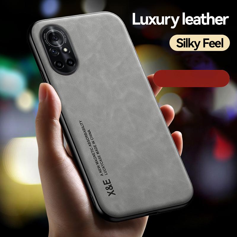 For Huawei Nova 8 Pro Case Luxury Leather Magnetic Car Holder Phone Case For Huawei Nova 8 NOVA 8Pro With Metal Plate Back Cover
