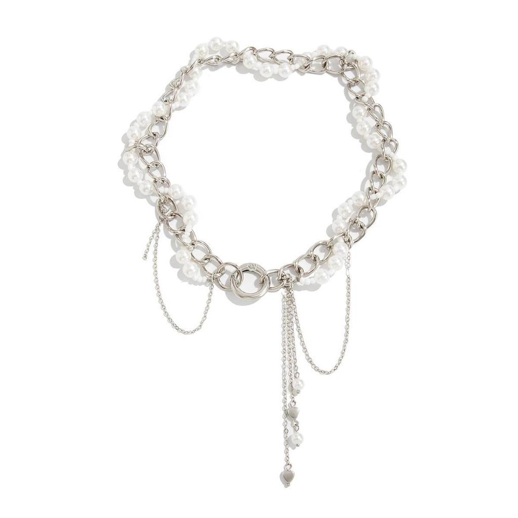 SHIXIN Fashion Imitation Pearl Short Choker Necklace Women Vintage Metal Tassel Chain Heart Pendant Necklace Jewelry on the Neck