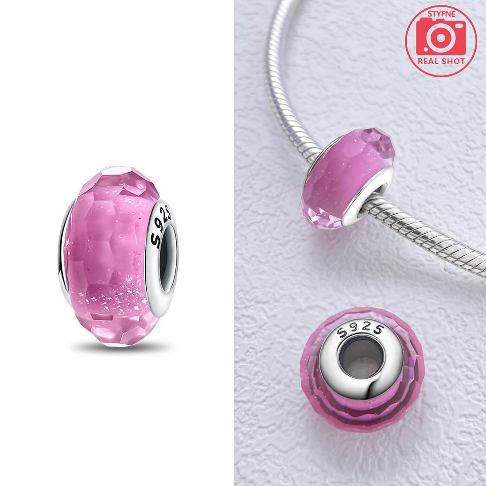 Authentic Certified Pink Glass Bead Blue Romantic Bead Charms Compatible With Bracelets Charm Bead Charms Copper Women Diy Jewellery Making