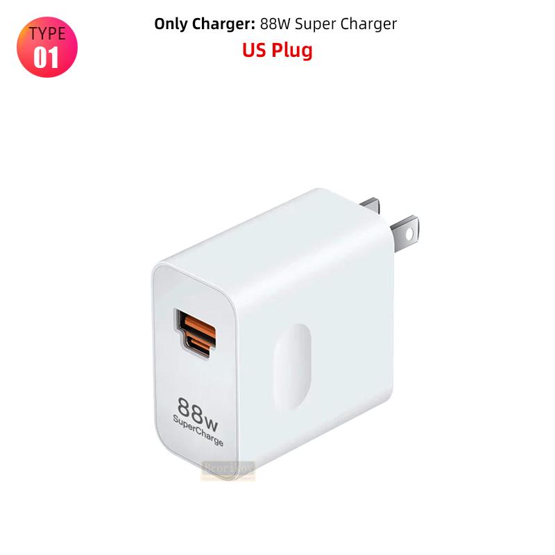 For  Universal Fast Charger Max 88W SuperCharge Support PD QC Quick Charge For Mate60 Pro+ P50 Pro EU US UK Plug And Cable