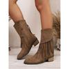 Plus Size Fringe Boots Women's Winter 2025 New Vintage Side Zipper Western Cowboy Boots