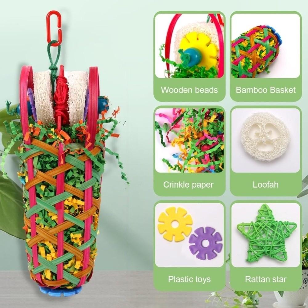 New Colored Bird Chewing Fun Foraging Loofah Material Rattan Parrot Toy Interactive Large Cage Accessories for Cockatoos