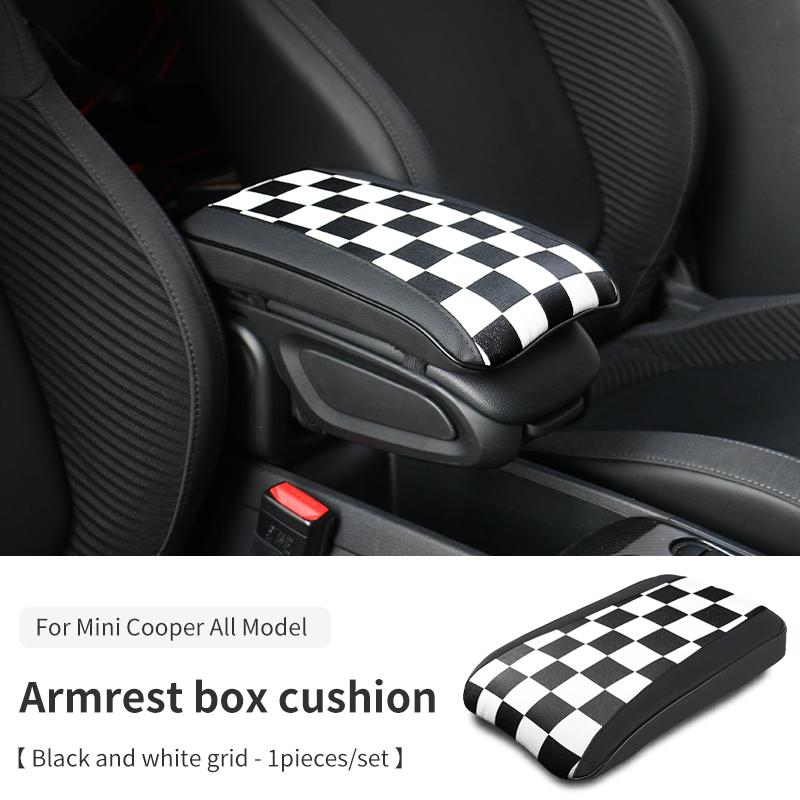 

Car Hand Rest Pad Central Armrest Storage Box Cover Protective Mat Accessories For Mini Cooper F56 F60 F65 F66 R56 R60 J01 J05 Black and white grid