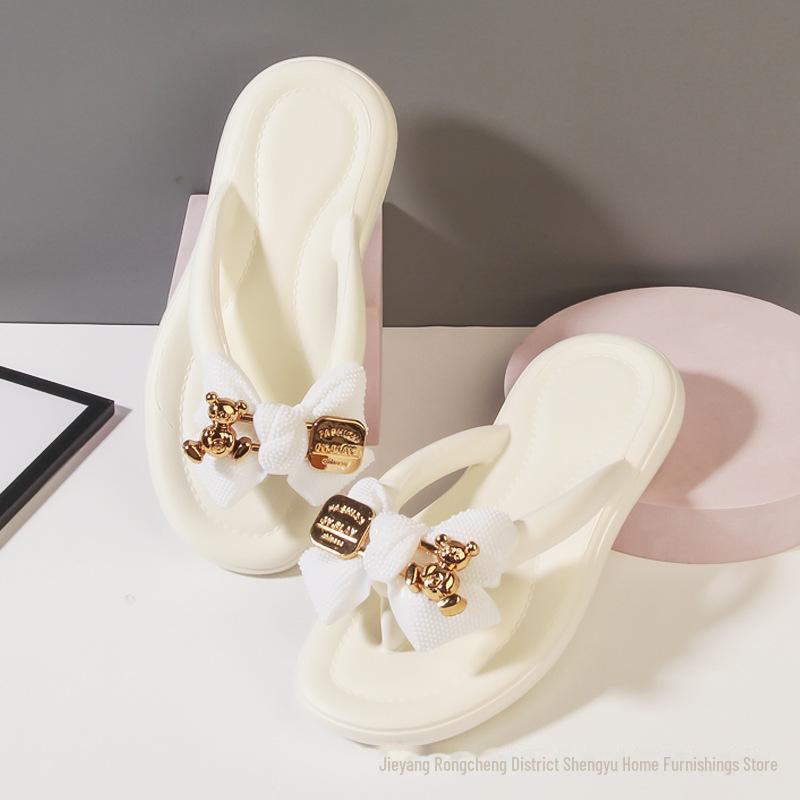 

Тапочки из ЭВА с толстой подошвой и мягкой текстурой, популярные шлепанцы с изображением медведя-бабочки. 40-41 белый