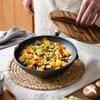 ZISIZ Cast Iron Wok with Wooden Handle