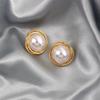 Big Round Imitation Pearl Stud Earring for Women Female Sweet Gold Edge Piping Jewelry Party Wedding Christmas Gift