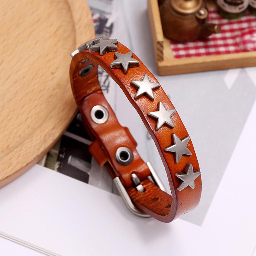Leather Cuff Bracelet Alloy Star Wristband Adjustable Bangle Wide Cuff Bracelets Gothic Punk Jewelry for Women Men