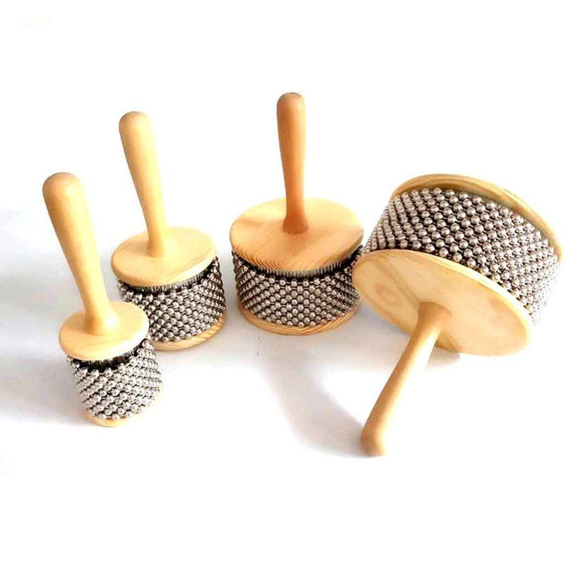 Stainless Steel Beads Wooden Cabasa Music Education Rhythmic Percussion Hand Cabasa Wooden Handle Cylinder Hand Crank Toy Dia 6.5cm